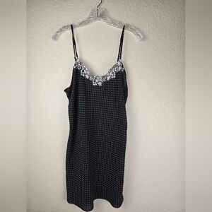 Chic‎ Black White Polka Dot Slip Dress Chemise Lace Trim Spaghetti Strap S/M